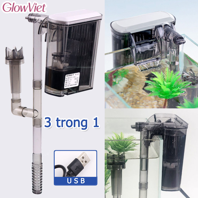 Lọc Thác,Bơm lọc hồ cá 3 trong 1 cho gia đình,cổng USB,Lọc Váng Hồ Cá, Lọc Treo JENECA Kết Hợp Hút Váng,