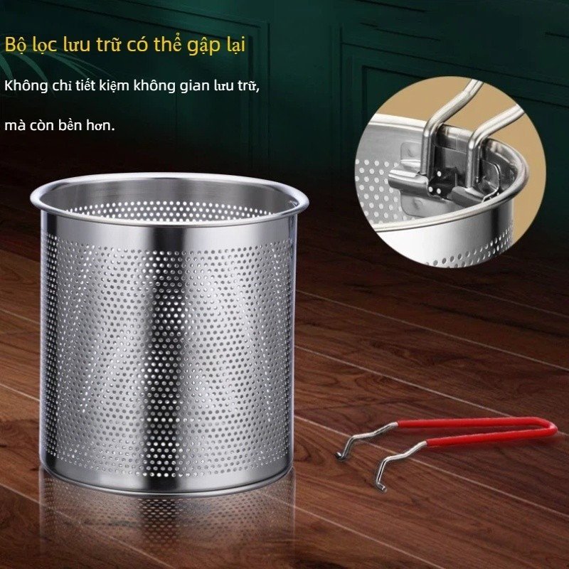 Nồi chiên ngập dầu thép không gỉ 304 an toàn sức khỏe tiết kiệm dầu phù hợp mọi bếp kèm rổ lọc kẹp