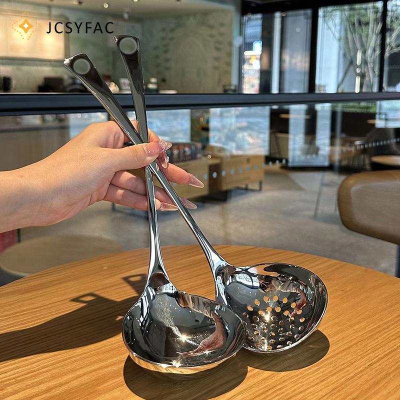 JCSYFAC Thìa Inox Tay Cầm Dài Thìa Canh Cho Lẩu Muỗng Rây Lọc Nhà Bếp Bộ Đồ Ăn Nấu Ăn Cần Thiết Mới