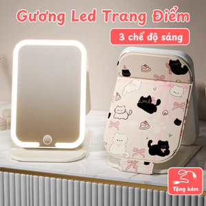 Gương LED Trang Điểm 3 Chế Độ Sáng - Gương Hoạt Hình Dễ Thương Trang Trí Bàn Học, Ký Túc Xá DINO