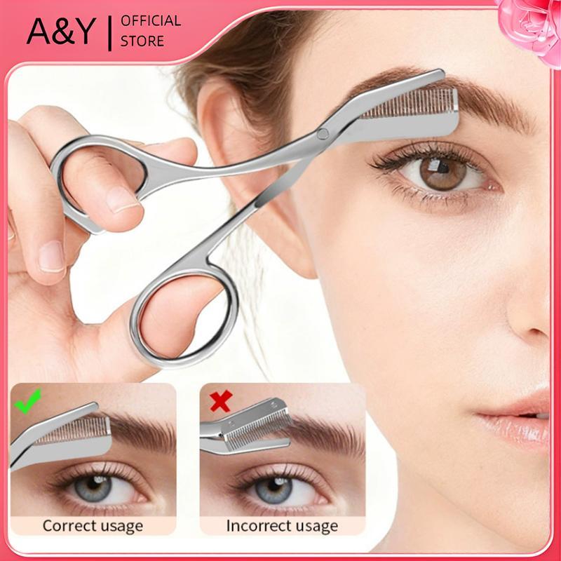 Kéo cắt tỉa lông mày 2 trong 1 A & Y Withbs bằng thép không gỉ, chải lông mày, định hình, dụng cụ làm đẹp
