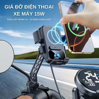 [HỎA TỐC] GIÁ ĐỠ ĐIỆN THOẠI XE MÁY 15W CHỐNG NẮNG MƯA Ô CHE MINI - SẠC KHÔNG DÂY CAO CẤP - CHỊU ĐƯỢC MỌI THỜI TIẾT