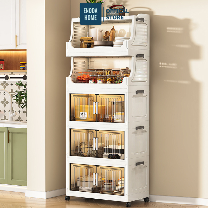 Tủ Nhựa Đựng Đồ Dùng Bếp ENODA HOME, Tủ Kệ Gấp Gọn Đựng Đồ Đa Năng Phòng Bếp Có Bánh Xe Di Chuyển Thuận Tiện TUN052