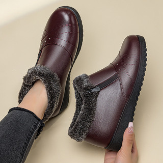 Giày Cotton Mẹ Nữ Mùa Đông Lông Cừu-Fleece Ấm Áp Giày Cotton Bò Đế Tendon Giày Da Nữ Chống Trơn Trượt Người Cao Tuổi Trung Niên Mềm Mại @ -