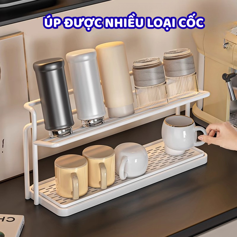 Giá Úp Cốc 2 Tầng Thép Carbon Cao Cấp DINO – Kệ Để Ly Cốc Có Khay Hứng Nước Tiện Lợi, Kệ Để Đồ Nhà Bếp