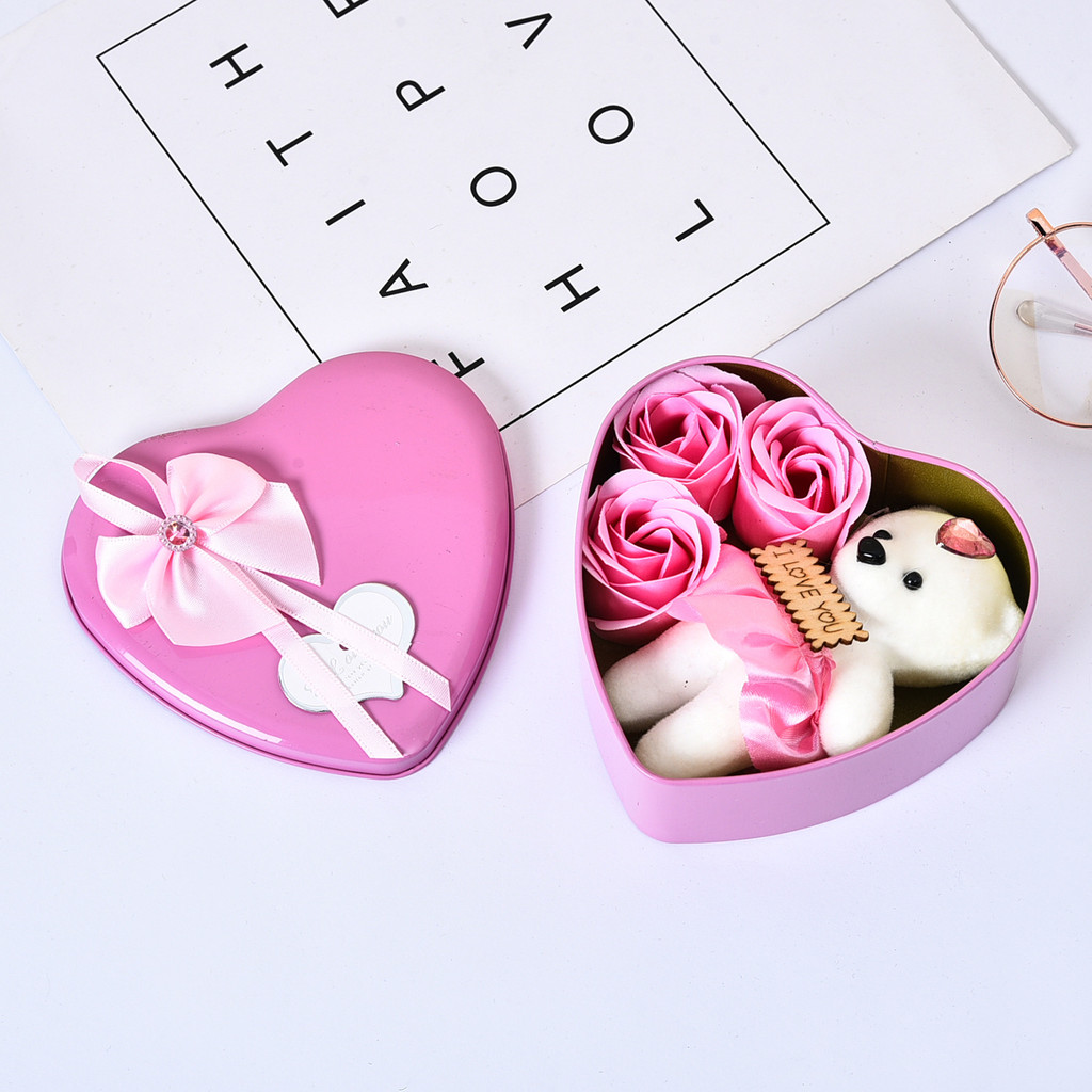 Hoa xà phòng hộp sắt hình trái tim - Bó hoa hồng vĩnh cửu cho đám cưới Valentine