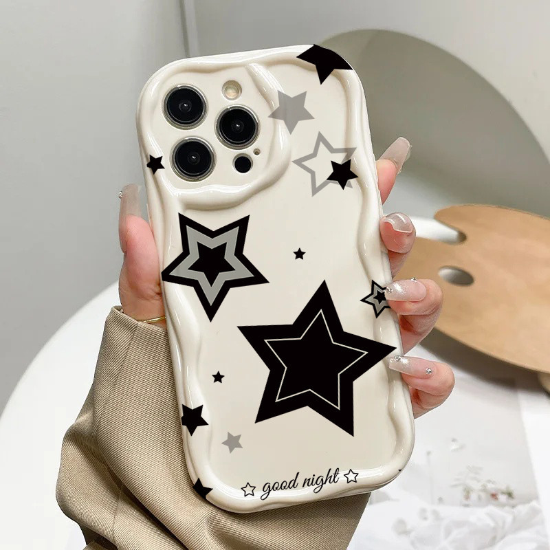 Ốp điện thoại hình ngôi sao màu hồng dễ thương cho Huawei Honor X5C X7D X9D 400 Pro Lite X6B X8B X7B X9B X5B X6C X8C X6A X8A X5 X7A Ốp điện thoại Kem mềm họa tiết viền gợn sóng INS Camera
