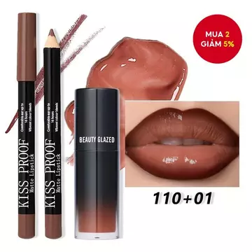 Bộ đôi son dưỡng môi bóng với bút kẻ viền môi màu nâu - Dầu dưỡng môi bóng nude dưỡng ẩm, son môi bóng lâu trôi giúp làm đầy môi cho nữ