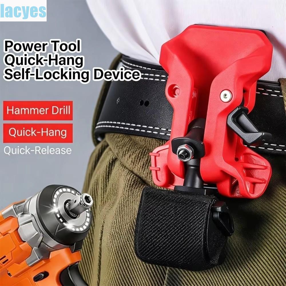 Dụng cụ LACYES Móc treo thắt lưng, Kẹp đai giữ mũi khoan chống trượt tự khóa, Khóa đôi đa năng Độ cứng cao Phát hành nhanh Dụng cụ kẹp đai khoan