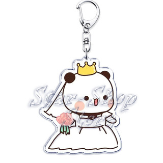 Bubu Dudu Rose Love Keychains Couple Bear Panda Acrylic Keyrings for Accessories Bag Pendant Key Chain for Gifts