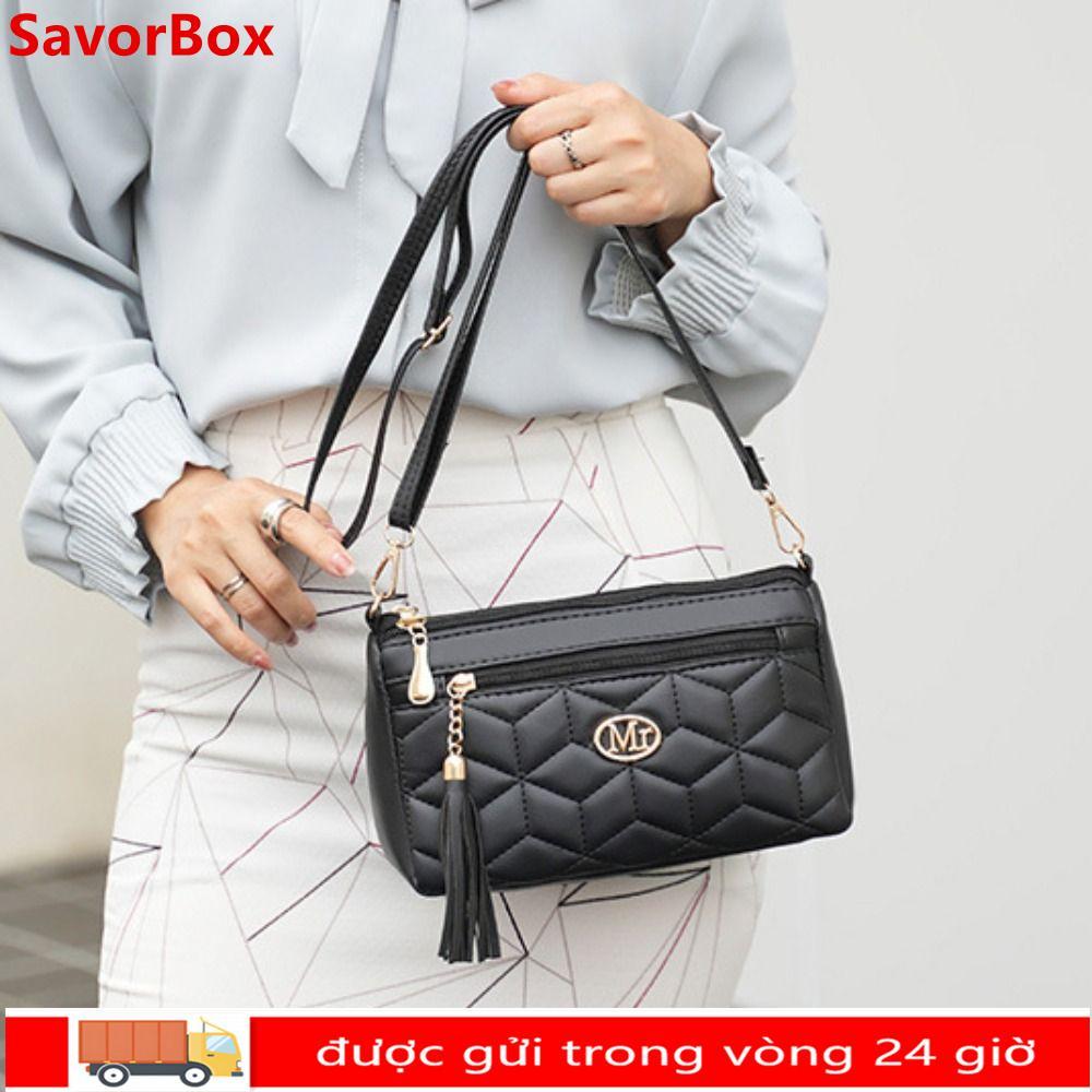 Túi đeo chéo SAVORBOX, Túi Tote màu trơn dung tích lớn, Túi đeo vai nhẹ bằng da thời trang dành cho nữ