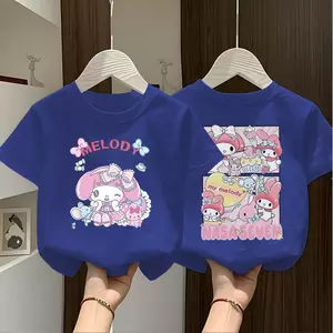 Áo bé gái in Melody, cổ tròn, ngắn tay, rộng, đơn giản, thích hè