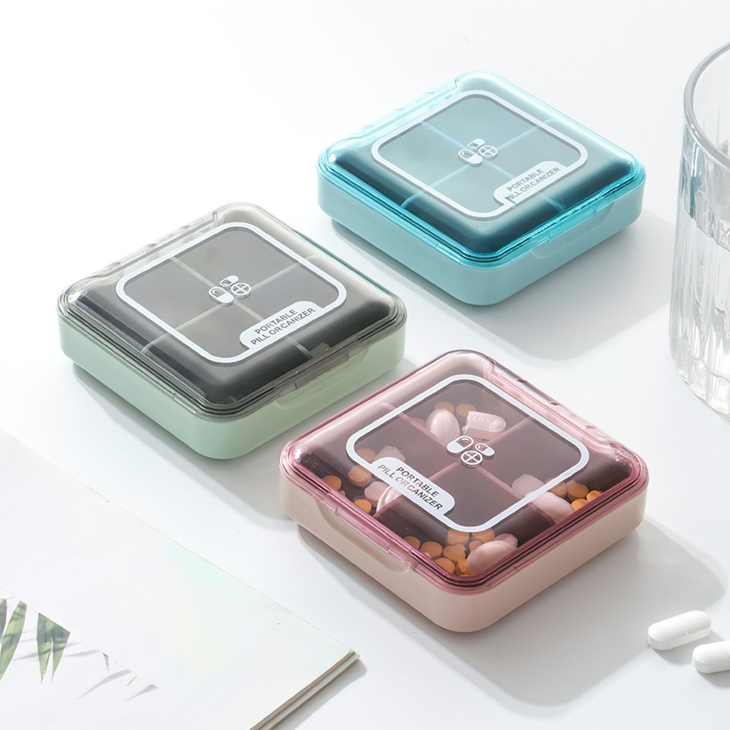 Hộp Đựng Thuốc Khay Chia Thuốc 4 Ngăn Trong Suốt
