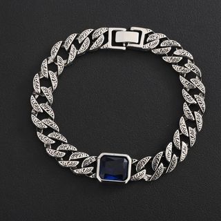 Nam Đồng Hồ Cuba-Link Đá Sapphire Cao Cấp - Thời Trang