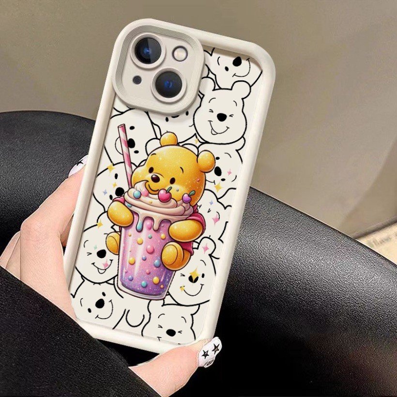 Tương thích với OPPO A60 A31 A16 A17 A17K A54 A15 A15S A3X A3 4G A55 Ốp Điện Thoại Winnie the Pooh Ăn Kem Silicon Mềm