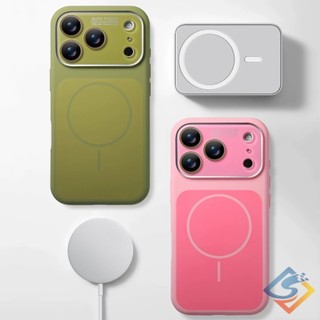 Ốp Điện Thoại Từ Silicon Lỏng Vuông Hoa Hồng Hồng Mới Cho IPhone 17 Pro Max 16 Pro Max 15ProMax Ống Kính Cửa Sổ Lớn Mặt Sau Cứng Vỏ Chống Sốc