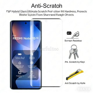 Kính cường lực cong Redmi Note15 2026 9H cho Redmi Note 15 Pro Plus 15Pro + Note15 Note15Pro 4G 5G HD Clear Full Cover Bảo vệ màn hình phía trước Phim ống kính máy ảnh phía sau