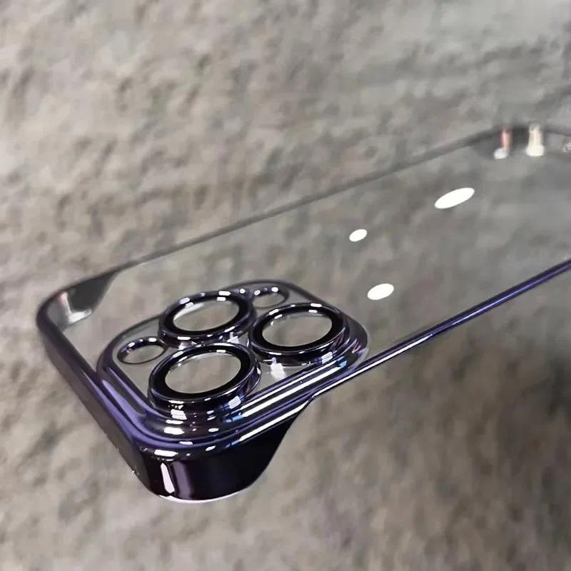 Ốp điện thoại trong suốt mạ siêu mỏng sang trọng cho iPhone 17 16 15 14 13 12 11 Pro Max 16 Plus Vỏ cứng trong suốt chống sốc cứng