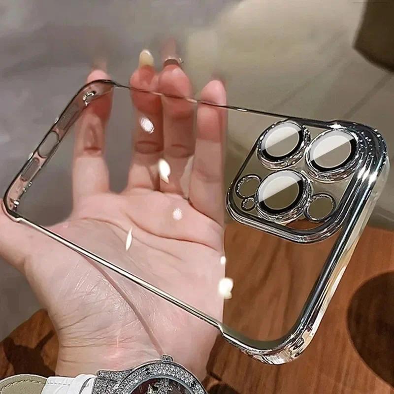 Ốp điện thoại trong suốt mạ siêu mỏng sang trọng cho iPhone 17 16 15 14 13 12 11 Pro Max 16 Plus Vỏ cứng trong suốt chống sốc cứng