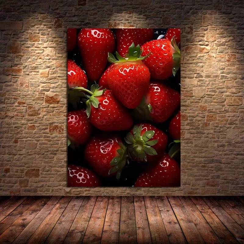Trái Cây Series Cam Ớt Dâu Táo Kiwi Canvas Tranh Trang Trí Nhà Bếp Nghệ Thuật Trang Trí Tường Nhà Vải Poster