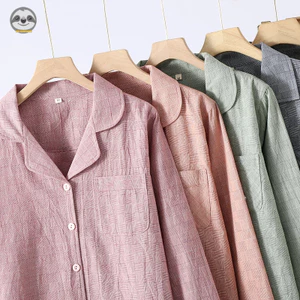 Phong cách Nhật Bản Muji Style / Cặp đôi Dark Check Pure Cotton dài tay Loungewear / Bộ đồ ngủ nam nữ mùa xuân thu / Bộ đồ ngủ đi chơi mềm mại thoải mái