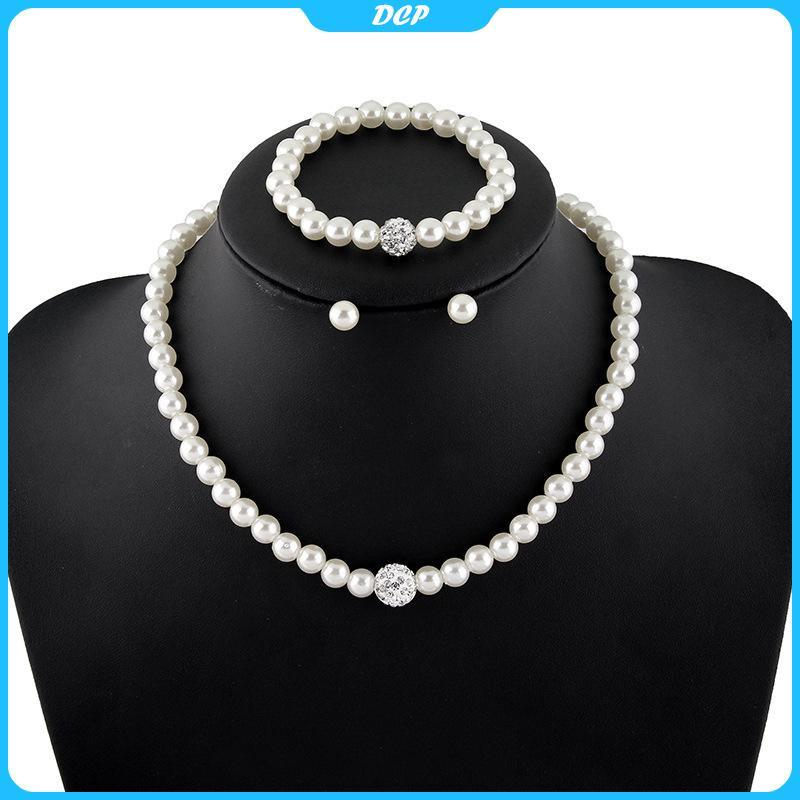 [Dcp] Cô dâu cưới thiết Rhinestone giả ngọc trai Vòng Cổ Vòng tay bông tai-3in1 Bộ [VN]
