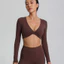 Áo Thun crop top Tay Dài Cổ Chữ v Xẻ Sâu Gợi Cảm Tập yoga Thể Dục Thể Thao