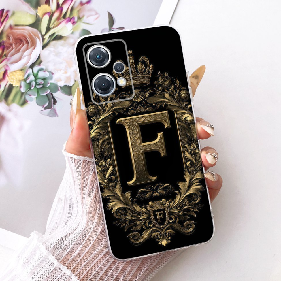Ốp lưng Oppo PGGM10 Oppo K10x 5G Trong suốt sang trọng Vương miện A-Z Chữ cái 2D Họa tiết phẳng Vỏ điện thoại mềm OppoK10x 5G