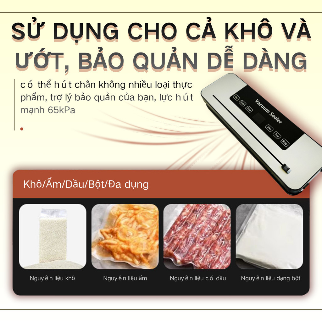 Máy Hút Chân Không Công Suất Cao 65000Pa - Hàn Túi Tự Động, Có Đèn UV, Giúp Bảo Quản Thực Phẩm Tươi Lâu, Sử Dụng Dễ Dàng