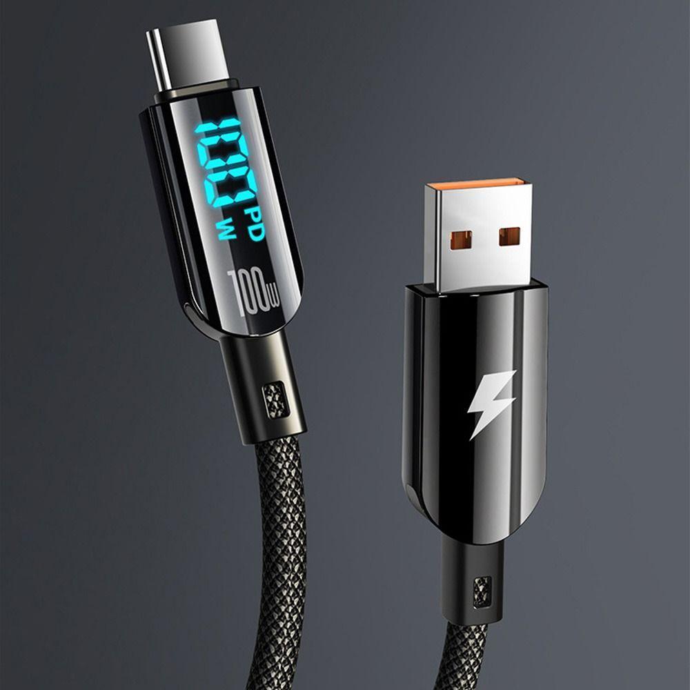 Cáp NKSFX Type C sang USB Type C, Cáp sạc nhanh màn hình kỹ thuật số 100W, Dây dữ liệu sạc nhanh tốc độ cao có thể nhìn thấy