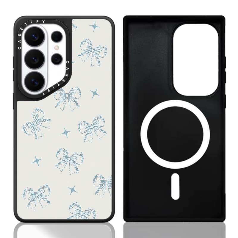 CASECASE X ILLIT WONHEE 's Edit Blue Dreamy Ribbon Case Matte Black Từ lực hút Samsung Galaxy S26 Ultra S25 S24 S23 Ultra Plus Mặt sau cứng có hộp khắc logo