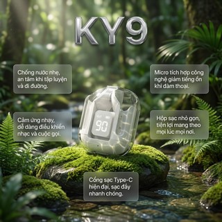 Tai nghe không dây Bluetooth KY9pro, chống mồ hôi, thích hợp để chơi game và khử tiếng ồn