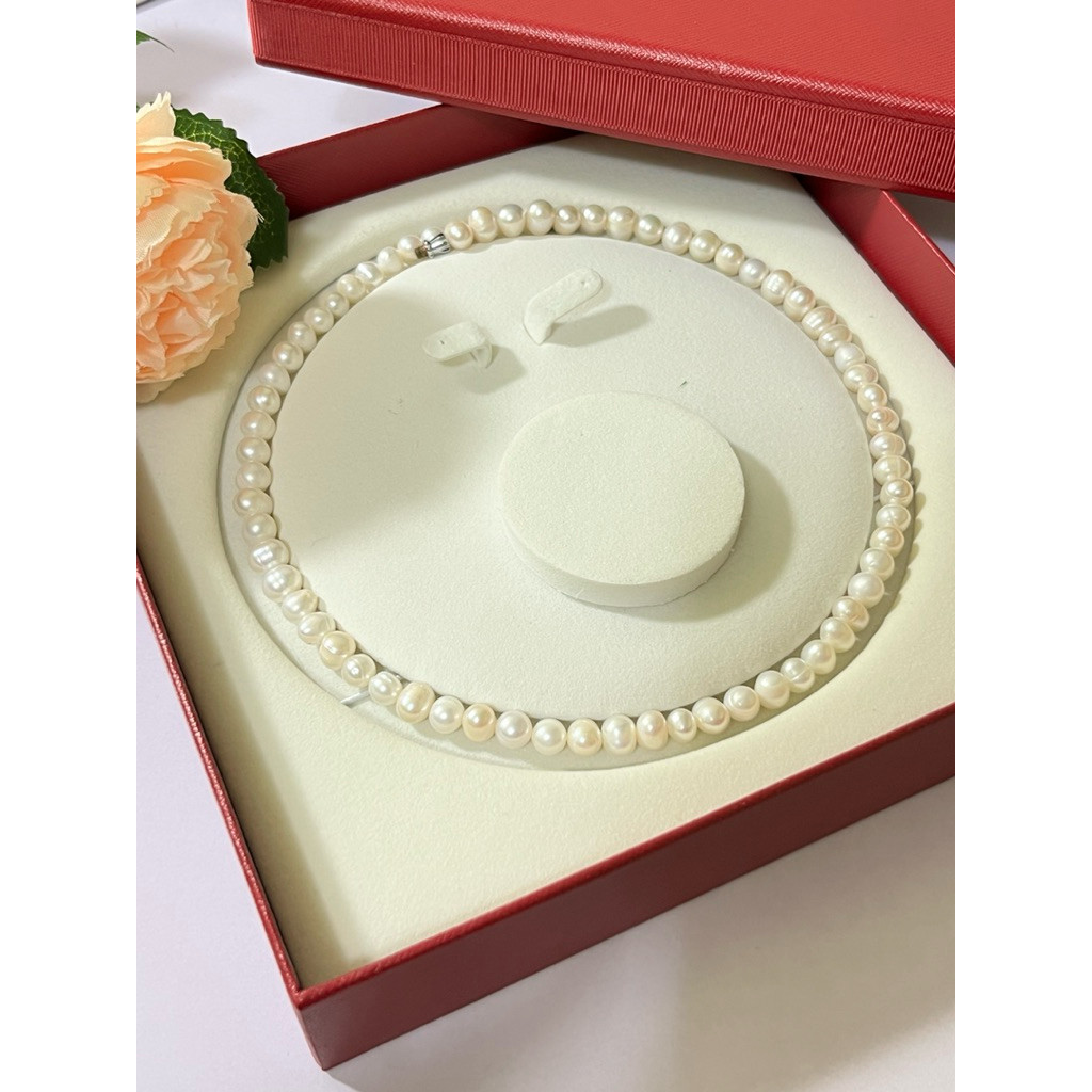 Combo 3 dây chuyền, vòng tay, khuyên tai ngoc  t.rai tự nhiên quà tặng ý nghĩa