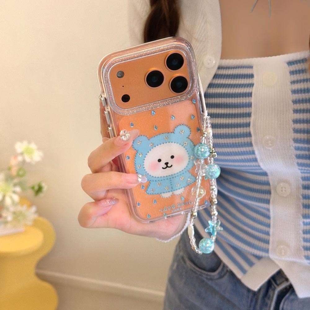 Vỏ cứng trong suốt Tương thích với iPhone 13 14 14Pro 14ProMax 15 15Pro 15ProMax 16 16Pro 16ProMax 17 17Pro 17ProMax Ốp họa tiết gấu áo mưa