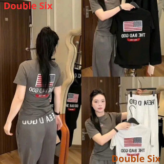 Set Áo Thun Zip Lá Cờ Mix Quần Ống Suông Double - Six Chất Cotton Mềm Mịn.