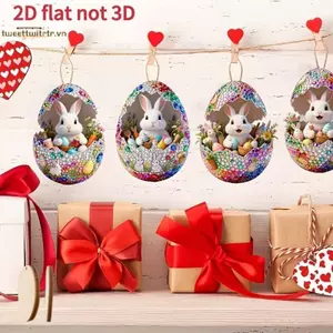 TRTR 8 Chiếc Bằng Gỗ Trứng Phục Sinh Trang Trí Treo Bộ 2D DIY Thủ Công Phục Sinh Mô Phỏng Trứng Trang Trí Nhân Tạo Trứng Treo Trang Trí VN
