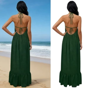 PCF * Đầm dài nối thoải mái Viscose LinenBackless Halter Váy cho những ngày nóng bỏng