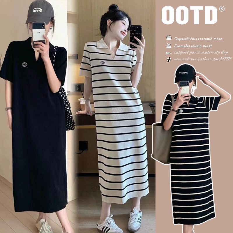 Trang phục bà bầu mùa hè Ve áo sọc thời trang phương Tây