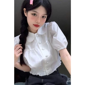 Áo sơ mi trơn tay ngắn cúc bọc phong cách búp bê dễ thương mùa hè cho nữ MT33 SP440