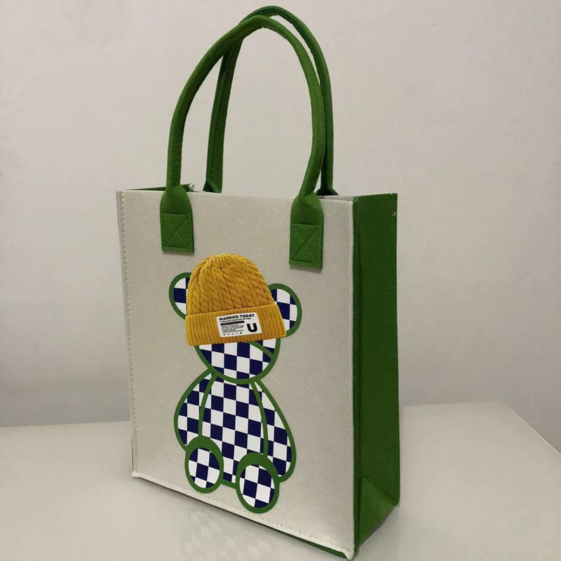 Túi vải nỉ tote tiện lợi đa năng Combo 3 sản phẩm  họa tiết hoạt hình gấu dâu có hàng sẵn ạ {FREESHIP}