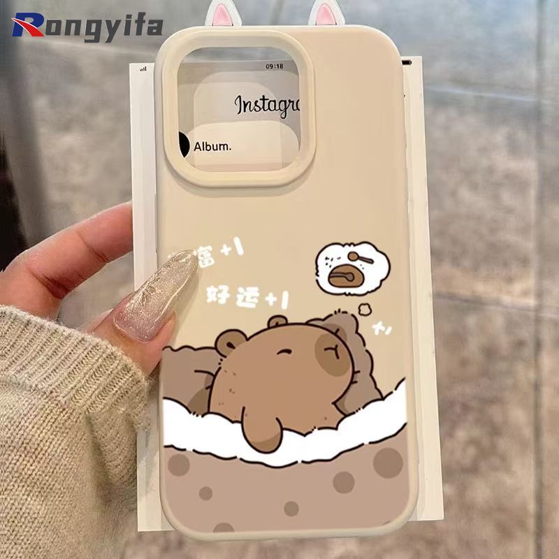 Ốp Điện Thoại Capybara Dễ Thương Cho iQOO Z11 Z10 Z9 Turbo Pro Turbo + Z9x Z8 Z8x Z7i Z5x Z3 Vỏ Màu Kẹo Hoạt Hình Tai Mèo Đơn Giản Mờ Chống Sốc Ốp Lưng Mềm