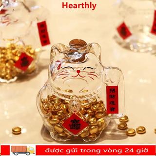 Bình đựng tiền HEARLY, Ngân hàng heo đất hoạt hình mèo may mắn, Chai đựng đậu vàng Mini thủy tinh để trang trí văn phòng phòng phòng khách