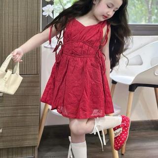 V42-[tomnaukids] Váy ren thô boi màu ĐỎ rút dây cho bé size từ 9-38Kg
