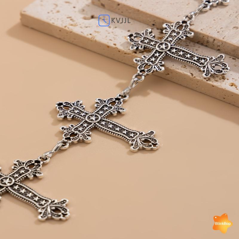 Thắt lưng kim loại màu bạc thiết kế chữ thập Gothic dành cho nữ - Phù hợp váy cổ điển, trang sức thời trang và làm quà tặng