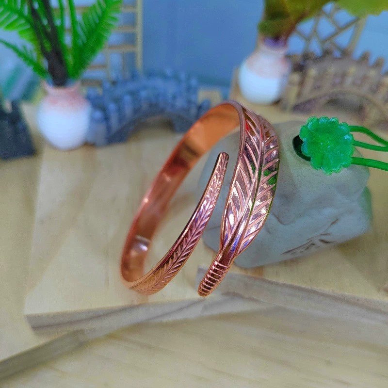 Vòng tay đồng họa tiết lá cổ điển, style vintage thanh lịch cho nam và nữ