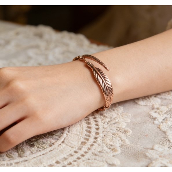 Vòng tay đồng họa tiết lá cổ điển, style vintage thanh lịch cho nam và nữ