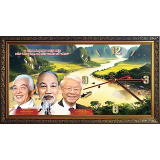 Tranh gắn đồng hồ 3 Bác 01 tráng gương đóng khung