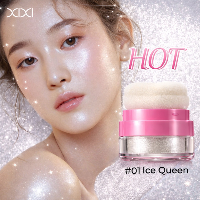 XIXI WM006 Highlighter SparklePop Nhũ Kim Cương Lấp Lánh, Phấn Bắt Sáng Glow Tự Nhiên, Bám Lâu Không Bay Phấn Kèm Mút