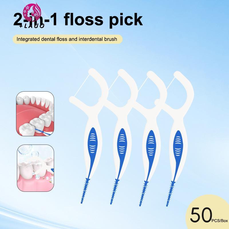 Springevenstar 50 Chiếc 2 Trong 1 Đa Năng Flos Sti Độ Đàn Hồi Cao Flosfortable Mềm Silicone Inter Brush Chăm Sóc Răng Miệng Springevenstar
