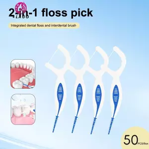 Springevenstar 50 Chiếc 2 Trong 1 Đa Năng Flos Sti Độ Đàn Hồi Cao Flosfortable Mềm Silicone Inter Brush Chăm Sóc Răng Miệng Springevenstar